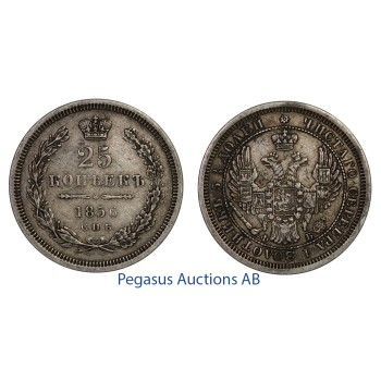 C62, Russia, Alexander II, 25 Kopeks 1856/СПБ-ФБ, St. Petersburg, Silver, Nice