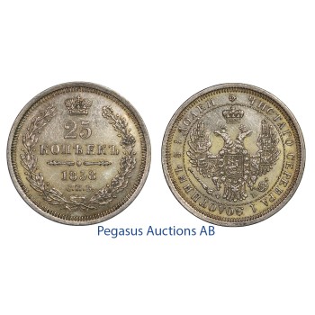 C64, Russia, Alexander II, 25 Kopeks 1858/СПБ-ФБ, St. Petersburg, Silver, High Grade