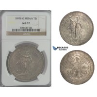 C90, Great Britain, Asia, India, Trade Dollar 1899-B (Bombay) Silver, NGC MS62
