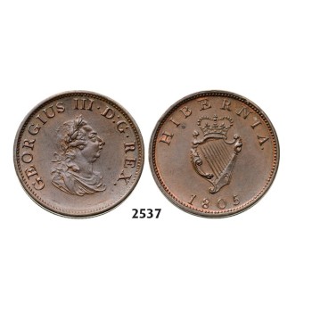 2537. Ireland, George III, 1760­-1820, Half­ Penny 1805, Soho (Birmingham) Copper