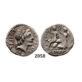Lot: 2058. Roman Republic,  L. Caecilius Metellus, C. Publius Malleolus and A. Postuminus Sp.f. Albinus (96 BC) Denarius, Rome, Silver  (3.76g)