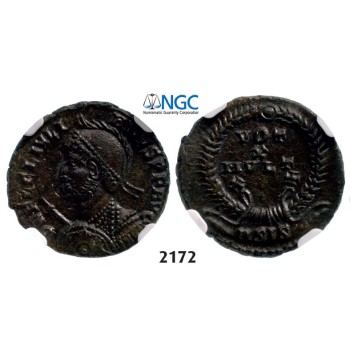 Lot: 2172. Roman Empire, Julian II, 360­-363 AD, Æ3 (Nummus) Siscia, Bronze (3.20g), NGC Ch AU