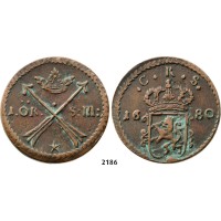Lot: 2186. Sweden, Karl XI, 1660-­1697, 1 Öre 1680, Avesta, Copper
