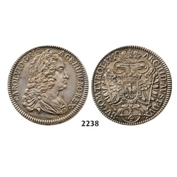 Lot: 2238. Austria, Charles VI, 1711-­1740, ¼ Taler 1740, Hall, Silver