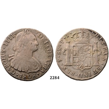 Lot: 2284. Bolivia, Spanish colony, Charles IV, 1788-­1808, 8 Reales 1808­-PTS/PJ, Potosi, Silver