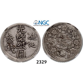 Lot: 2329. China, Sinkiang Province, 3 Miscals AH1324 (1906) Urumchi, Silver, NGC XF45