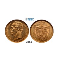 Lot: 2362. Denmark, Frederik VIII, 1906­-1912, 10 Kroner 1909­-VBP/GJ, Copenhagen, GOLD, NGC MS65