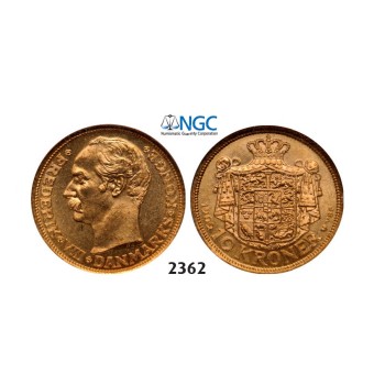 Lot: 2362. Denmark, Frederik VIII, 1906­-1912, 10 Kroner 1909­-VBP/GJ, Copenhagen, GOLD, NGC MS65