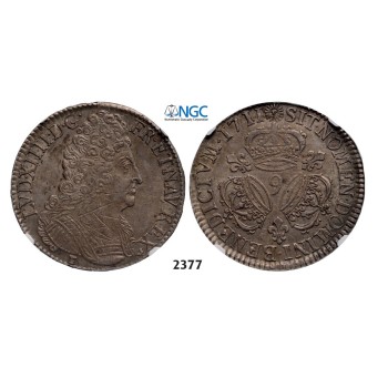 Lot: 2377. France, Louis XIV, 1643­-1715, Ecu 1709, Ecu 1711 “9” Rennes, Silver, NGC AU58