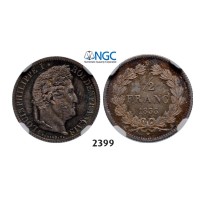 Lot: 2399. France, Louis Philippe, 1830-­1848, ½ Franc 1833-­A, Paris, Silver, NGC MS65