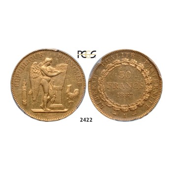 Lot: 2422. France, Third Republic, 1871-­1940, 50 Francs 1887­-A, Paris, GOLD , PCGS AU55