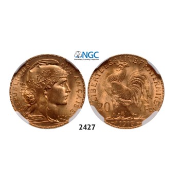 Lot: 2427. France, Third Republic, 1871-­1940, 20 Francs 1913, Paris, GOLD, NGC MS65