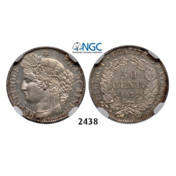 Lot: 2438. France, Third Republic, 1871-­1940, 50 Centimes 1872­-A, Paris, Silver, NGC MS62