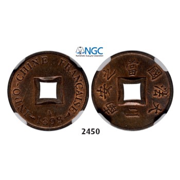 Lot: 2450. France, French Indo­ China (Vietnam), 2 Sapeque 1898­-A, Paris, Bronze, NGC MS63RB