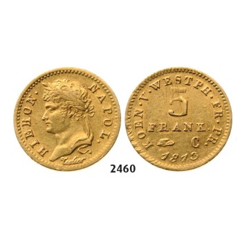 Lot: 2460. Germany, Westphalia, Hieronymus Napoleon, 1807­-1813, 5 Francs 1813­-C, Kassel, GOLD