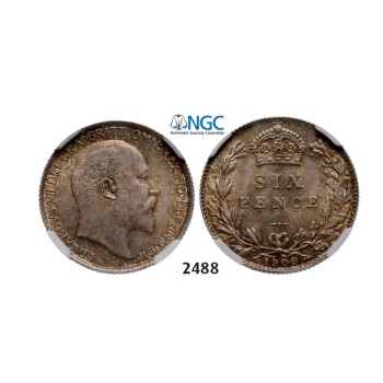 Lot: 2488. Great Britain, Edward VII, 1901-­1910, 6 Pence 1909, London, Silver, NGC MS64