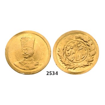 Lot: 2534. Iran, Nasir al­ Din Shah, AH1264-­1313 (1848-­1896 AD), 2000 Dinars (1/5 Toman) AH1301 (1884) Tehran, GOLD