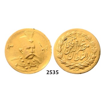 Lot: 2535. Iran, Muzaffar al­ Din Shah, AH1313­-1324 (1896-­1907 AD), 5000 Dinars (1/2 Toman) AH1319 (1901) Tehran, GOLD