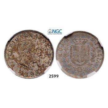 Lot: 2599. Italy, Kingdom, Vittorio Emanuele II, 1861-­1878, Lira 1863­-M­/BN, Milan, Silver, NGC MS62