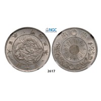 Lot: 2617. Japan, Mutsushito (Meiji), 1867-­1912, 50 Sen, Year 3 (1870) Silver, NGC MS64