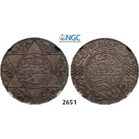 Lot: 2651. Morocco, Moulay al-­Hasan I, AH1290-­1311 (1873-­1894 AD), 5 Dirhams AH1299 (1882) Paris, Silver , NGC MS62