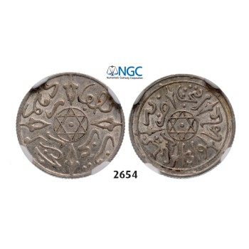 Lot: 2654. Morocco, Abd al­Aziz, AH1311-­1326 (1894­-1908 AD), ½ Dirham AH1319­-Pa (1901) Paris, Silver, NGC MS62