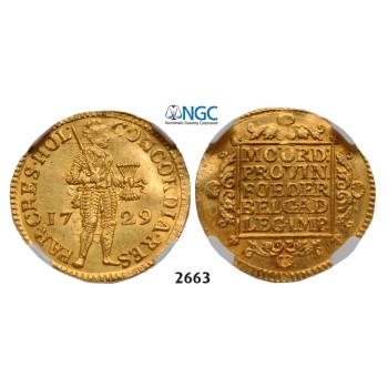 Lot: 2663. Netherlands, United Netherlands, Ducat 1729, GOLD, NGC MS63