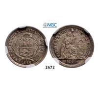 Lot: 2672. Peru, ½ Real 1860­-YB, Lima, Silver, NGC MS64