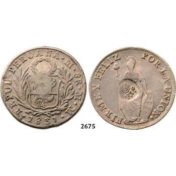 Lot: 2675. Philippines, Spanish Colony, 1762­-1898, Ferdinand VII, 1808­-1833, 8 Reales 1831-­MM, Lima, Silver