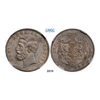 Lot: 2810. Romania, Carol I, 1866­-1914, 5 Lei 1883-­B, Bucharest, Silver, NGC AU58