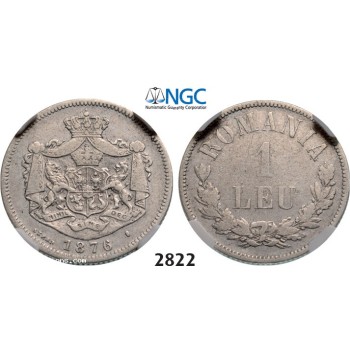 Lot: 2822. Romania, Carol I, 1866­-1914, Leu 1876, Brussels, Silver, NGC F12