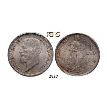 Lot: 2827. Romania, Carol I, 1866­-1914, Leu 1914, Brussels, Silver, PCGS MS66