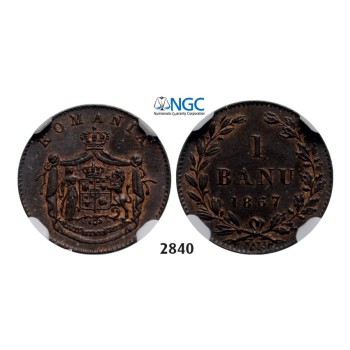 Lot: 2840. Romania, Carol I, 1866­-1914, Banu 1867­ Watt&Co, Birmingham, Copper,NGC MS63BN