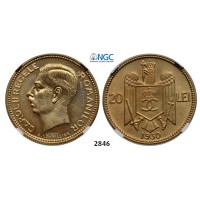 Lot: 2846. Romania, Carol II, 1930­-1940, 20 Lei 1930­-H, Heaton, Birmingham, Nickel­-Brass, NGC PF65