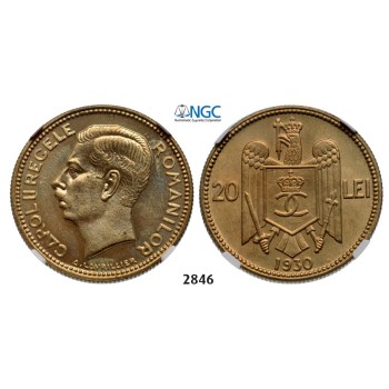 Lot: 2846. Romania, Carol II, 1930­-1940, 20 Lei 1930­-H, Heaton, Birmingham, Nickel­-Brass, NGC PF65