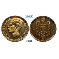 Lot: 2848. Romania, Carol II, 1930­-1940, 10 Lei 1930­-H, Heaton, Birmingham, Nickel-­Brass, NGC PF65