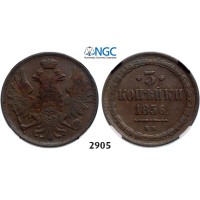 Lot: 2905. Russia, Alexander II, 1854-­1881, 3 Kopeks 1856­-BM, Warsaw, Copper, NGC VF35