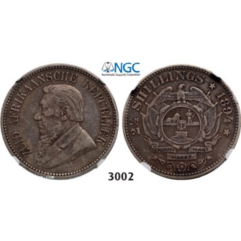 Lot: 3002. South Africa, Zuid­-Afrikaansche Republiek (ZAR), 2­ 1/2 Shillings 1894, Silver , NGC VF35