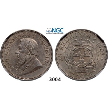 Lot: 3004. South Africa, Zuid­-Afrikaansche Republiek (ZAR), 2­ 1/2 Shillings 1897, Silver, NGC AU58