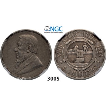 Lot: 3005. South Africa, Zuid­-Afrikaansche Republiek (ZAR), 2 Shillings 1894, Silver , NGC VF30
