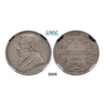 Lot: 3008. South Africa, Zuid­-Afrikaansche Republiek (ZAR), Shilling 1893, Silver, NGC VF30