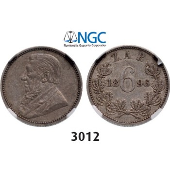 Lot: 3012. South Africa, Zuid­-Afrikaansche Republiek (ZAR), 6 Pence 1896, Silver, NGC XF45