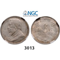 Lot: 3013. South Africa, Zuid­-Afrikaansche Republiek (ZAR), 6 Pence 1897, Silver, NGC MS62