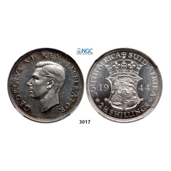Lot: 3017. South Africa, Union of South Africa, George VI, 1936-­1952, 2­ 1/2 Shillings 1944, Pretoria, Silver, NGC PF62