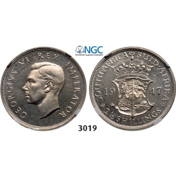 Lot: 3019. South Africa, Union of South Africa, George VI, 1936-­1952, 2­ 1/2 Shillings 1947, Pretoria, Silver, NGC PF63