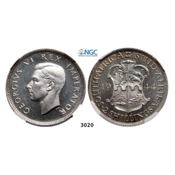 Lot: 3020. South Africa, Union of South Africa, George VI, 1936-­1952, 2 Shillings 1944, Pretoria, Silver, NGC PF63