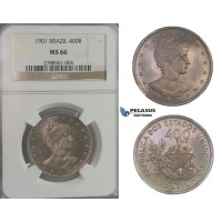 D02, Brazil, 400 Reis 1901, NGC MS66 (Pop 1)