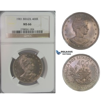 D02, Brazil, 400 Reis 1901, NGC MS66 (Pop 1)