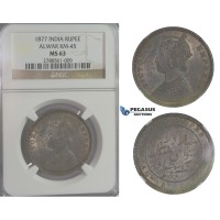 D07, India, Alwar, Victoria, Rupee 1877, Silver, NGC MS63 (Pop 1/3)
