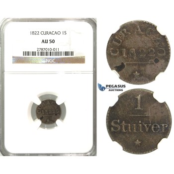 D18, Curacao, 1 Stuiver 1822, Silver, NGC AU50